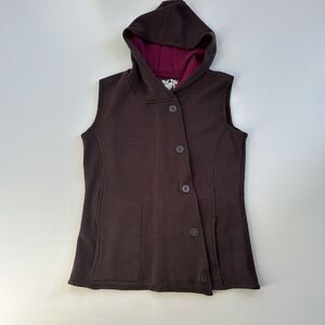 Title Nine 100% Merino Wool Sweater Vest Jacket Hoody‎ Full Zip Button S Brown